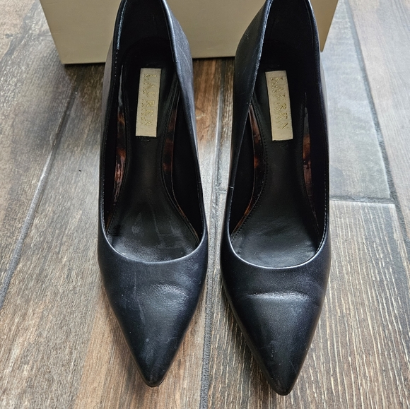 Ralph Lauren  Black Leather pumps stilleto heel vachetta 6.5B tortoise - Picture 13 of 14
